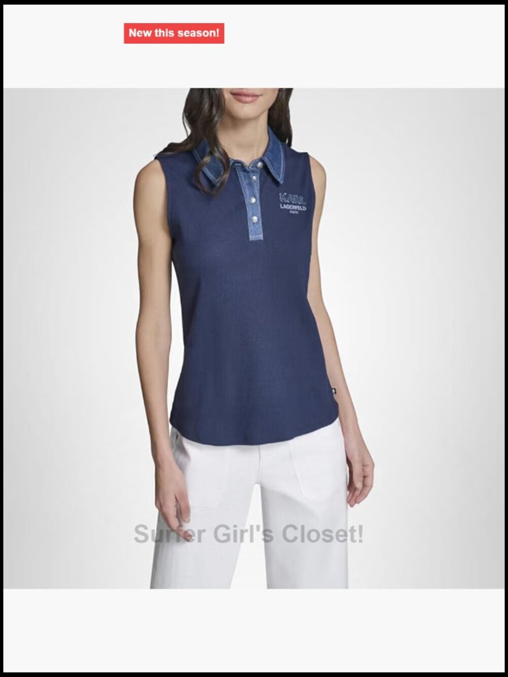 Karl Lagerfeld Sleeveless Collared Denim Tank Top Women's